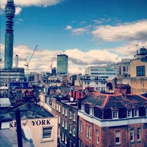 The view from Charlotte Street towards the BT Tower